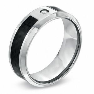 Diamond Accent Solitaire Comfort Fit Wedding Band in Stainless Steel